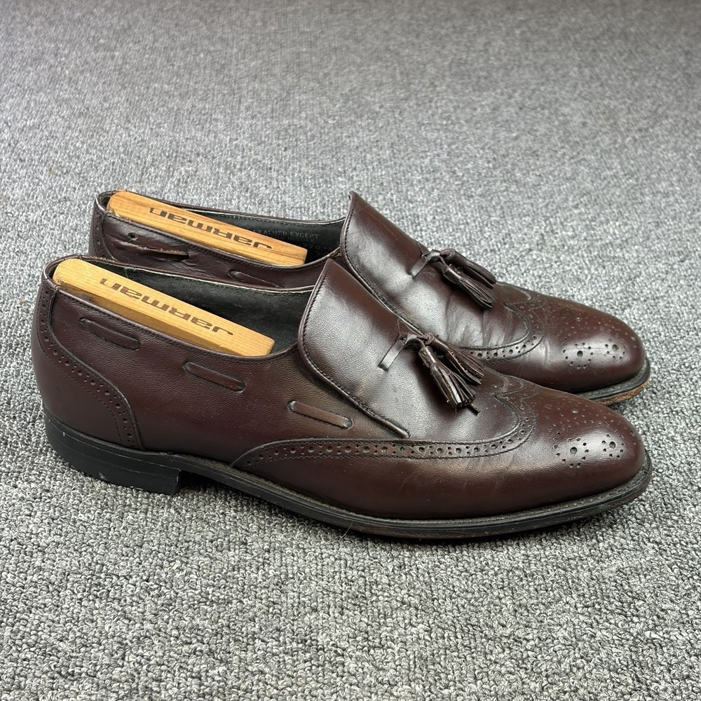 Vintage Stetson Burgundy Leather Wingtip Oxford Tassel Loafers Mens 11 D/B USA